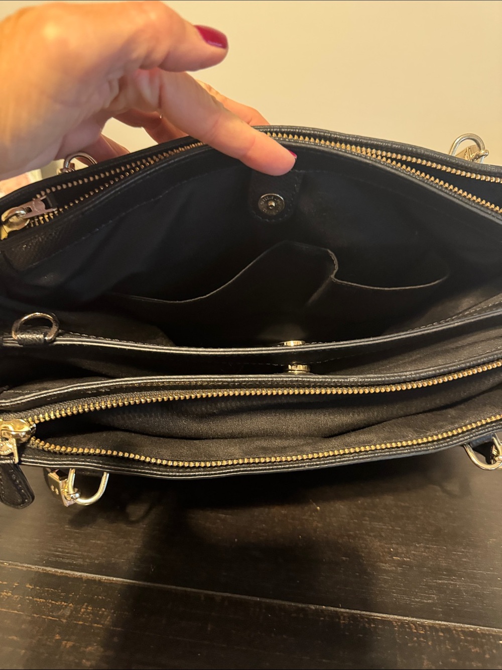 Coach Black Pebbled Leather Tote with Gold Hardware - Picture 4 of 8